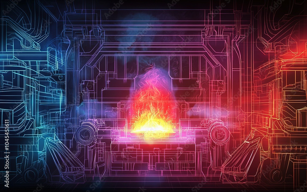 Poster futuristic digital rendering of molten core illuminated with vibrant colors in abstract technologica