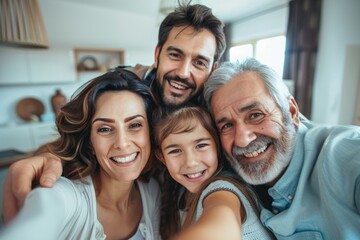 Obraz premium Multigenerational people selfie laughing adult.