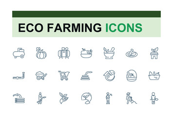 Cultivation and Farming line icons set. Related to agriculture, gardening, farming, planting, farmhouse, agronomy and more. Outline icon collections. Vector illustration.