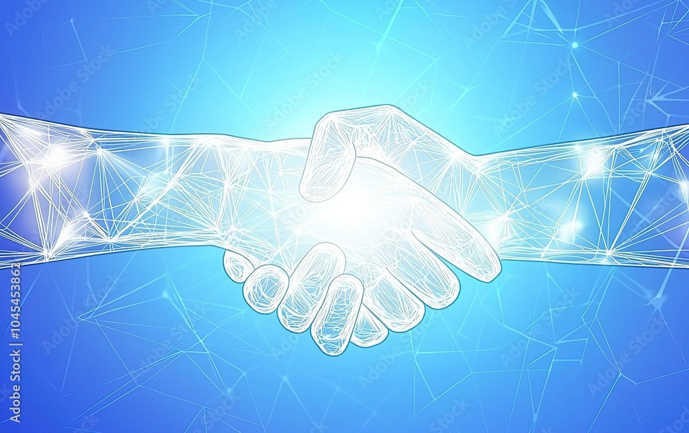 Aufkleber digital handshake representing collaboration and connection between technology and people in a futur