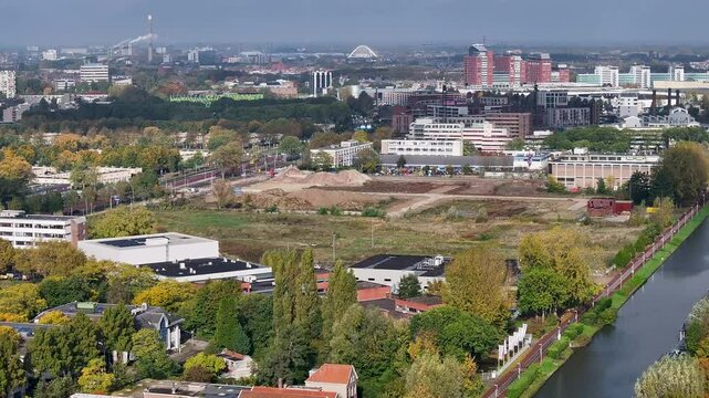 Aerial photo of New-build district Merwede Utrecht The Netherlands in development
