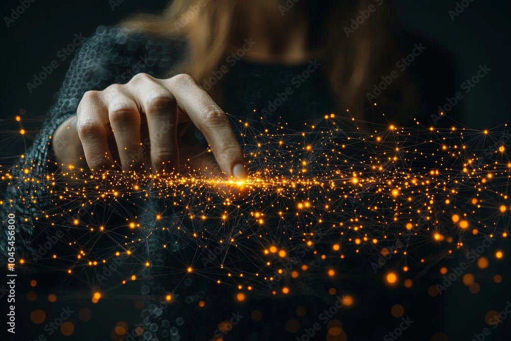 Poster an individual is pointed out in a network of individuals using a hand