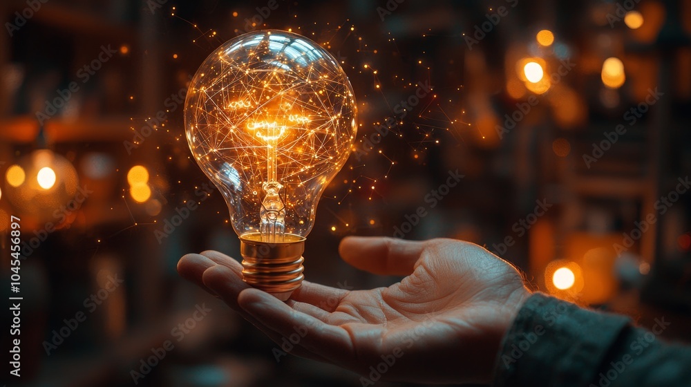 Poster A business professional holds the glowing digital brain as a symbol of stock and technology innovation.
