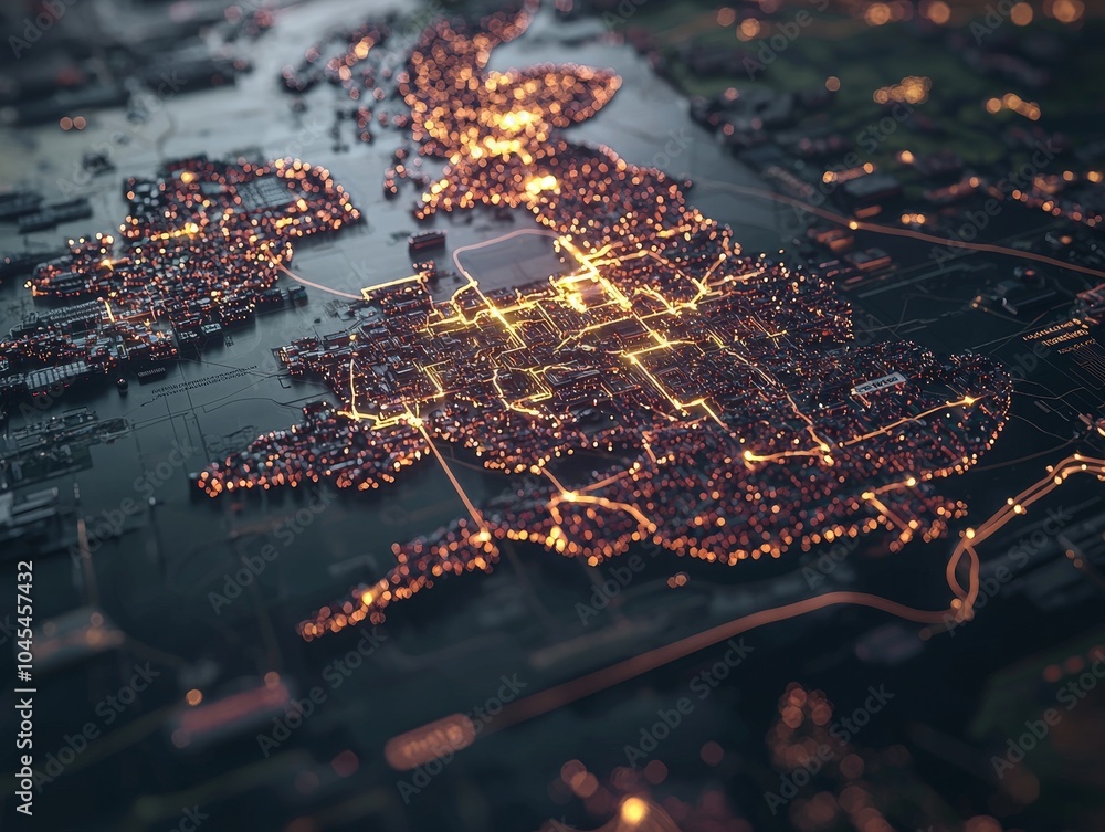 Aufkleber The neural lowpoly AI neon network of a British island in the future