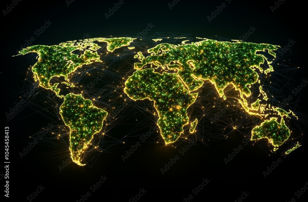 Aufkleber An outline of the globe is created using glowing green lines, creating a futuristic world map