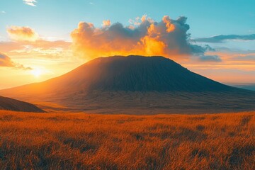 Obraz premium A Majestic Volcano Bathed in Golden Sunset Light