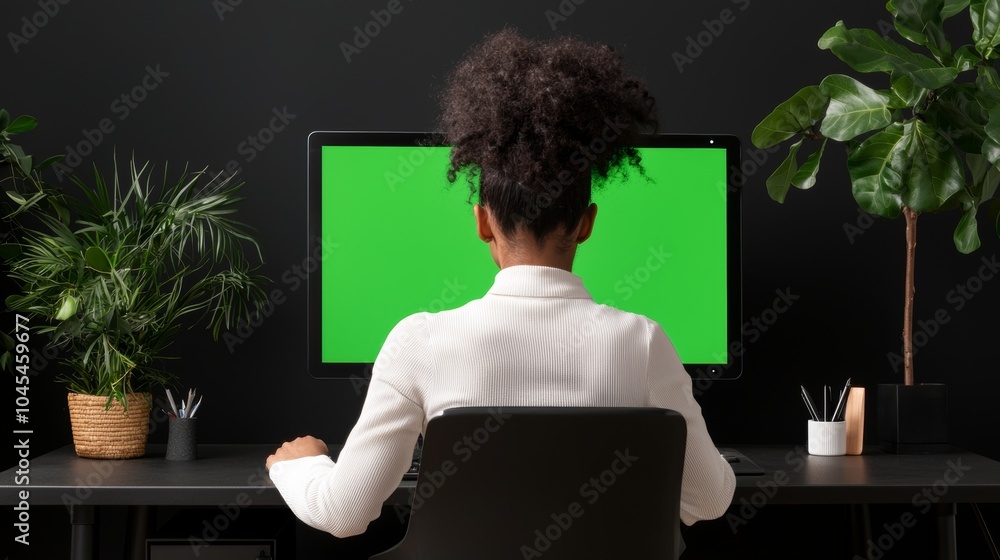 Poster Developer at home debugging software on green screen PC, checking lines of code displayed on monitors. IT professional at home fixing coding problems on mockup computer, camera B.