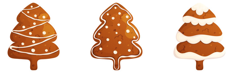 Gingerbread in the shape of a Christmas tree isolated. Happy holidays sweet cookies set.