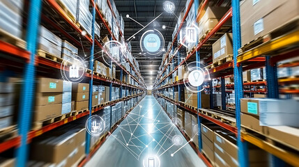 Efficient warehouse management is crucial for logistics, showcasing digital interface with key performance indicators. This highlights integration of technology in inventory systems