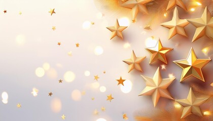 Golden stars sparkle with bokeh lights