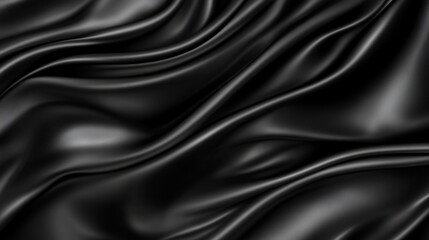 Obraz premium Elegant Black Satin Fabric Drape Smooth Luxurious Texture Background Textile