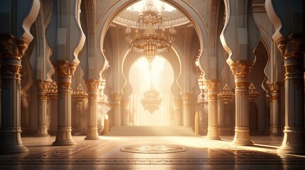 Arch shape Arabic Islamic style architecture, to be used as a background for celebrating Islamic holidays or others.