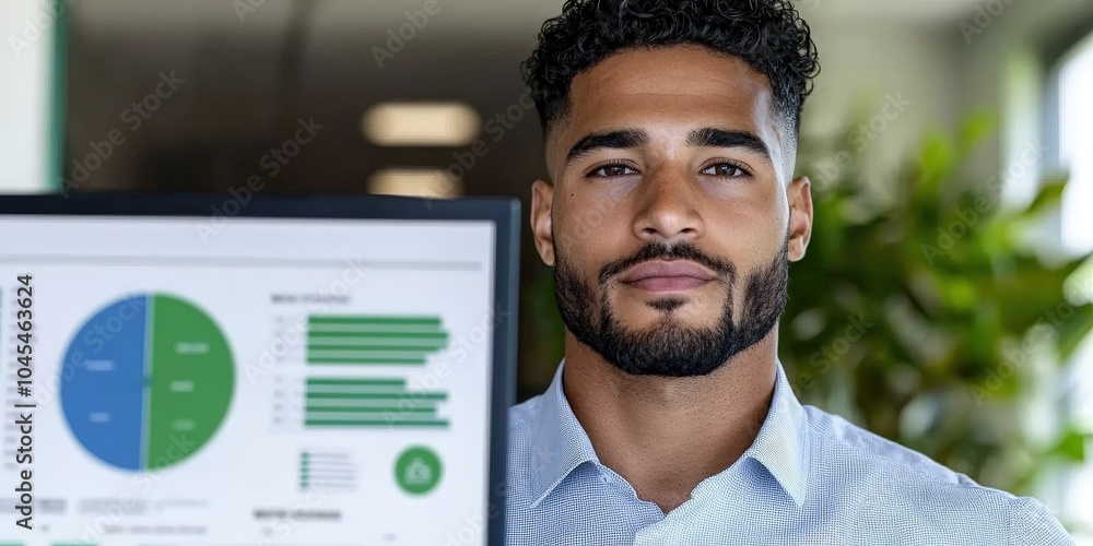 Aufkleber focused businessman analyzing data on computer screen in office