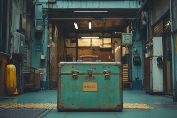 Vintage Suitcase Abandoned in a Narrow Alleyway