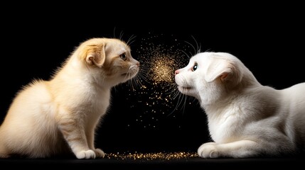 Two Scottish Fold Cats Facing Each Other with Sparkling Dust