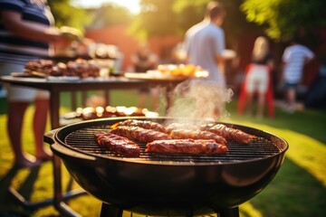 Barbecue grilling cooking meat.