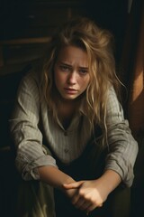 Fototapeta premium Grief portrait worried sitting.