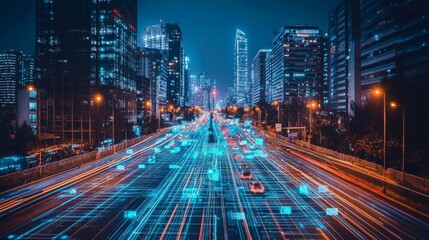 Futuristic Cityscape with Vibrant 5G Technology