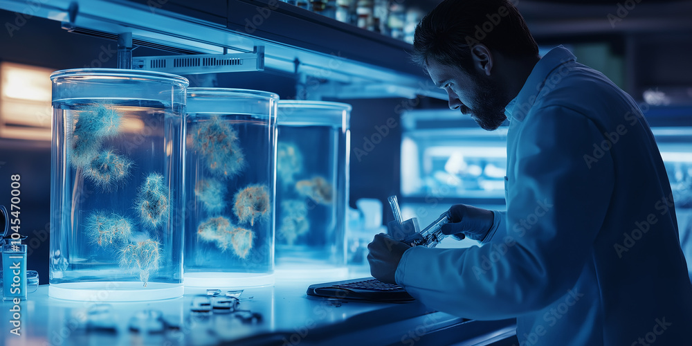Aufkleber medical scientist working with human brain specimen in a high tech modern laboratory