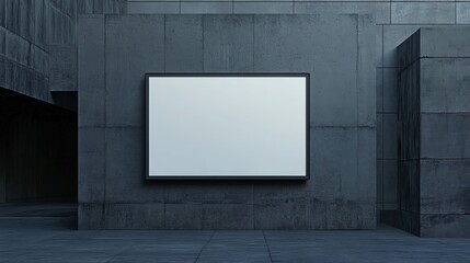 Mockup of vertical blank billboard on dark grey wall

