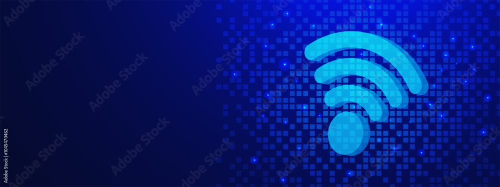 Poster 3d wifi symbol for network and internet connection technology concept on blue digital pixels backgro