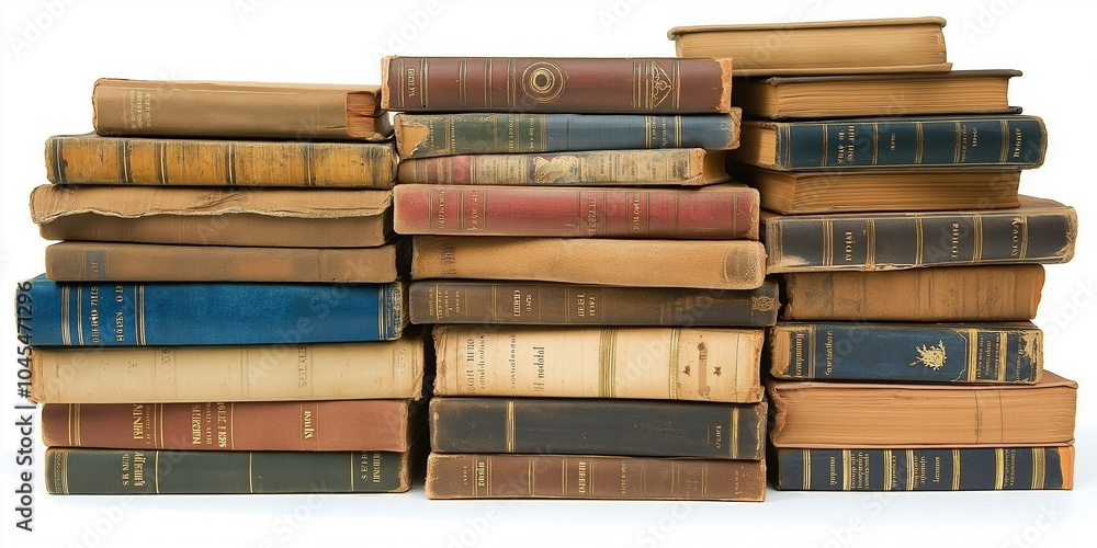 Poster Stack of vintage library books forming a textured background