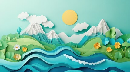 Ecology and world water day, Saving water and world Environment day, environmental protection and save earth water, Paper art