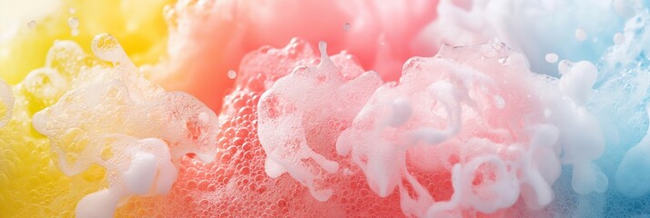 Fototapeta premium Vibrant foam in soft pastel colors: joyful abstract texture with bubbles