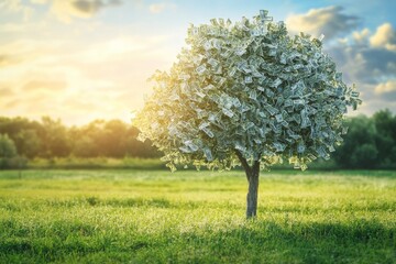 Obraz premium A tree with its leaves are dollar bills.
