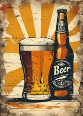 Stylization of retro poster for beer on old paper texture. Stylized illustration of retro poster for beer on old paper texture. Old magazine style. . Poster, card, postcard, label, sticker, background