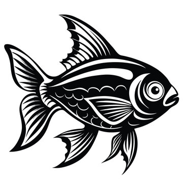 recommend clip art: Neon Tetra fish vector silhouette illustration Isolated white background.