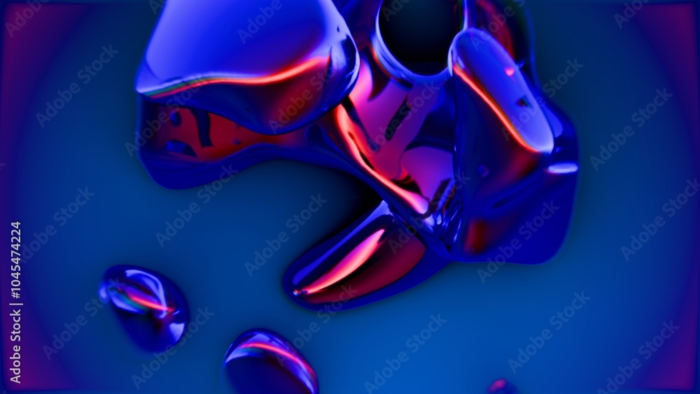 Poster abstract 3d fluid shapes - blue and red metallic forms