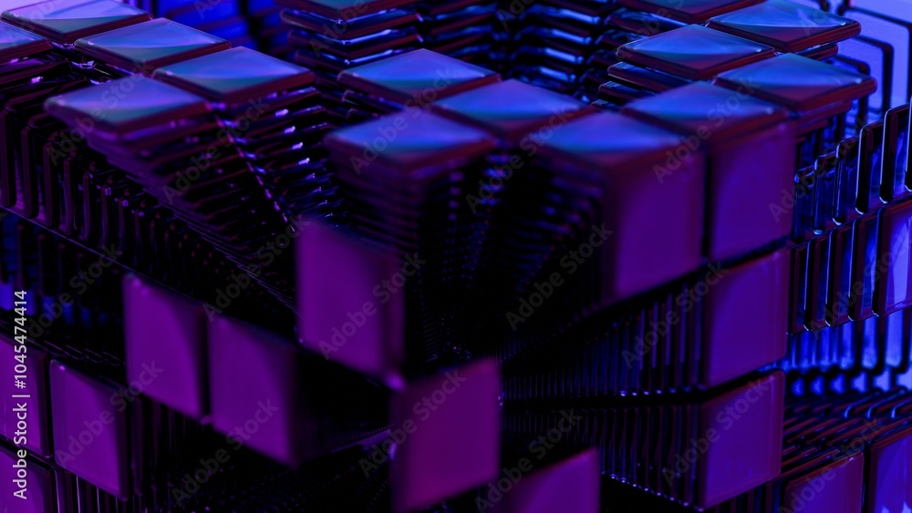 Poster abstract 3d geometric structure of stacked squares in vibrant colors