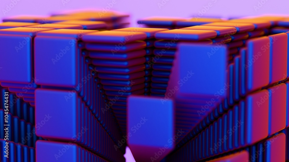 Poster abstract 3d geometric structure of stacked squares in vibrant colors