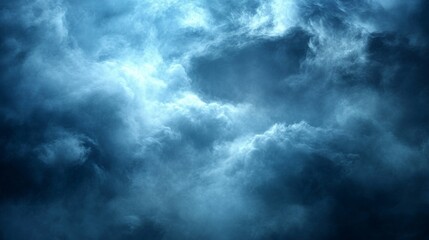 Dramatic Blue Sky with Fluffy Clouds  Stormy Weather Background