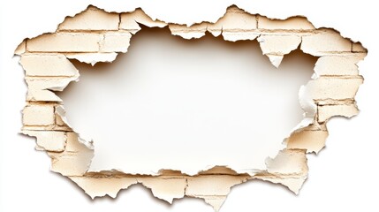 A damaged wall with a large hole, revealing a blank space behind it, giving a sense of depth and potential for creativity.