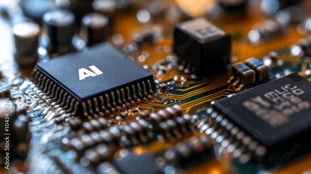 Poster close-up of an ai chip on a circuit board.