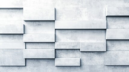 Naklejka premium A textured wall featuring layered, rectangular panels in varying sizes, creating a modern, minimalist aesthetic in soft gray tones.