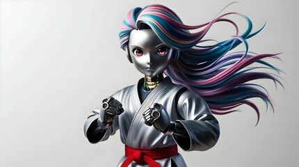 futuristic android girl with unique gestures in a kimono