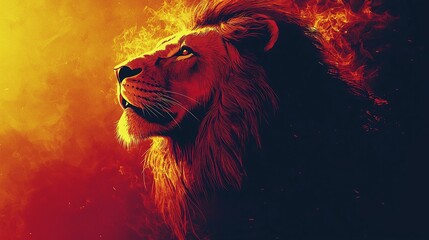 Naklejka premium Fiery Lion Silhouette: A Symbol of Power and Strength