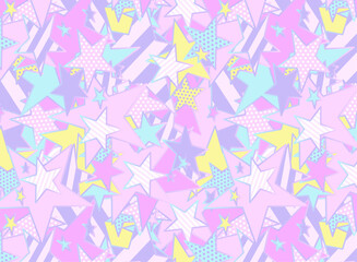 ポップでカラフルな可愛い星が敷き詰められたシームレスなパターン