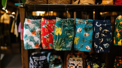 Colorful Swim Trunks Displayed in a Retail Store