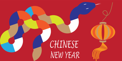 Chinese new year 2025 year of the Snake. Abstract background. Linear geometric red Snake illustration. Traditional Chinese vector design. Lunar new year concept