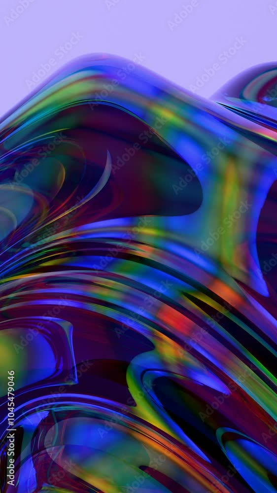 Poster colorful abstract fluid form with iridescent reflections