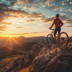 Fototapeta premium Breathtaking sunset adventure mountain biking in nature