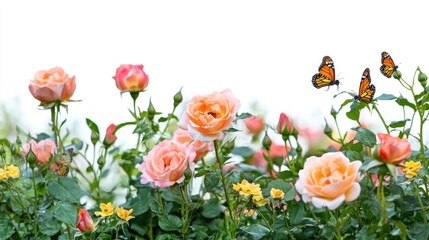 Obraz premium Beautiful Roses in a Meadow with Bees and Butterflies