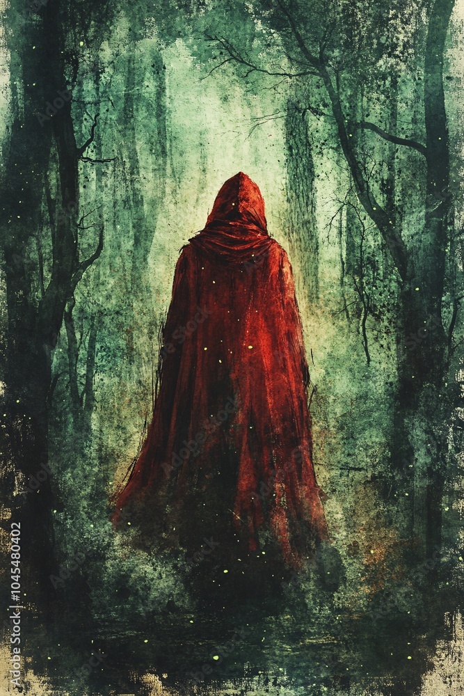 Poster in the enchanted forest of whispers a mysterious figure cloaked in red embarks on a journey through 