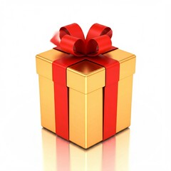 Obraz premium new year christmas and birthday surprise golden gift box with red ribbons background illustration