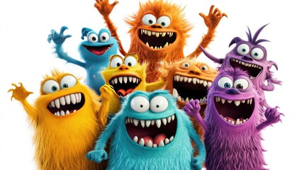 Playful Goofy Monsters Posing Together
