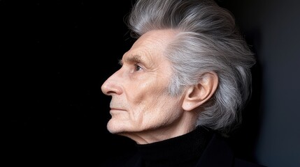 Senior Man Profile Portrait   Wisdom  Experience   Black Background   Dramatic Lighting